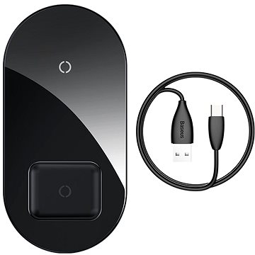 E-shop Baseus Simple 2 in 1 Qi Wireless Charger 18 W Max For iPhone + AirPods Black
