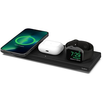 E-shop Belkin BOOST CHARGE PRO MagSafe 3in1 Wireless Charging Pad für iPhone/Apple Watch/AirPods, Schwarz
