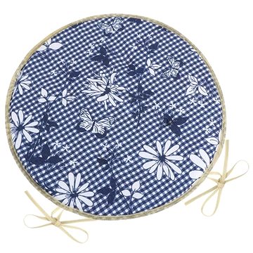 BELLATEX Sedák DITA 79/410 - kulatý, hladký, prům.40cm, modrá kostička s květem