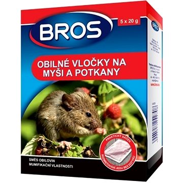 BROS Rodenticid - obilné vločky na myši a potkany, 5 x 20 g