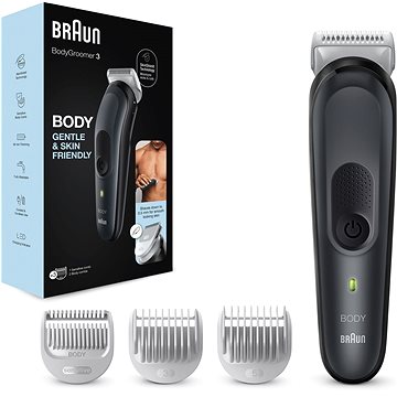 E-shop Braun Bodygroomer 3 BG3350 für Herren mit Aufsatz für empfindliche Haut - schwarz/grau