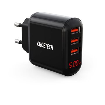 Choetech 5V/3.4A 3x USB-A Digital Display Wall Charger