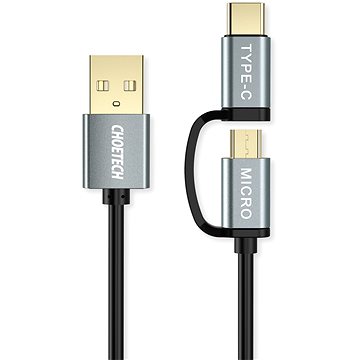E-shop ChoeTech 2 in 1 USB to Micro USB + Type-C (USB-C) Straight Cable 1.2m