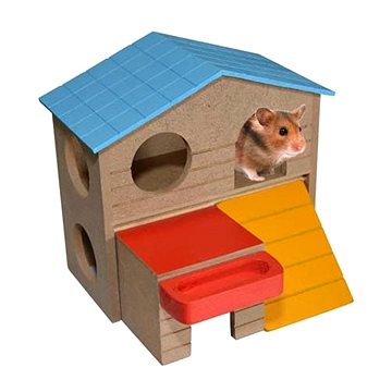 DUVO+ Farebný drevený domček pre drobné hlodavce 13 × 16 × 15,5 cm