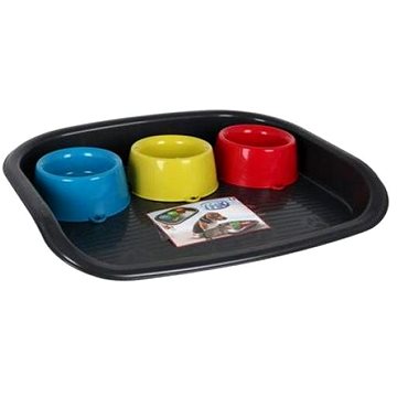 Cobbys Pet Podnos plastový s tromi miskami 52 × 41 × 9 cm; 0,9 l; mix farieb