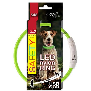 DOG FANTASY obojok LED nylon zelený 45 cm