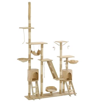 Shumee Multifunkčný hrací mačací strom so sisalovými stĺpikmi 230 – 250 cm béžový