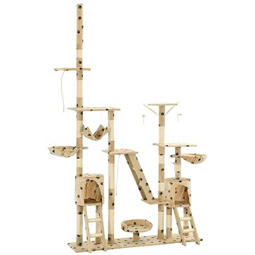 Shumee Multifunkčný hrací mačací strom so sisalovými stĺpikmi 230 – 250 cm béžový s labkami
