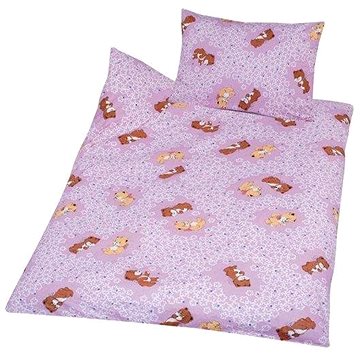 Hybler textil bavlna Méďa kytička růžová 90×130, 45×60 cm
