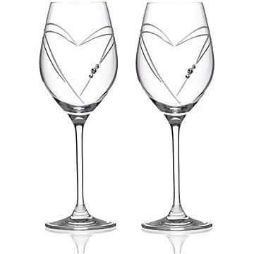 Diamante sklenice na bílé víno Hearts s kamínky Swarovski 360ml 2KS