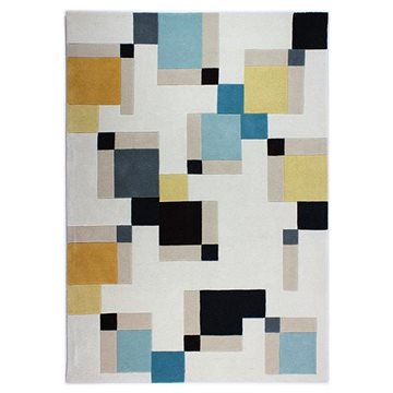 Ručně všívaný kusový koberec Illusion Abstract Blocks Blue/Ochre