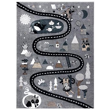 Dětský kusový koberec Fun Route Street animals grey 120 × 170 cm