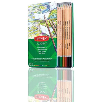 DERWENT Academy Watercolour Pencils Tin v plechové krabičce, šestihranné, 12 barev