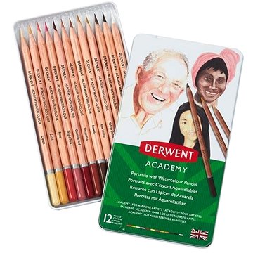 DERWENT Academy Watercolour Pencils Skintones v plechové krabičce, šestihranné, 12 barev