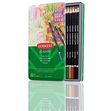 DERWENT Academy Colour Pencil Tin v plechové krabičce, kulaté, 12 barev