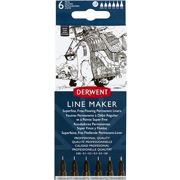 DERWENT Line Maker Black 0.05 - 0.8 mm, 6 velikostí hrotu, černý