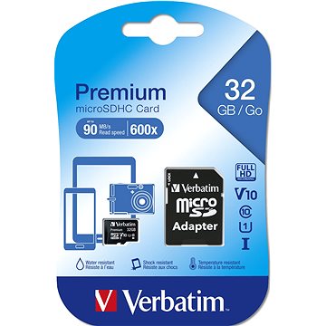 E-shop Verbatim Premium microSDHC 32 GB UHS-I V10 U1 + SD-Adapter