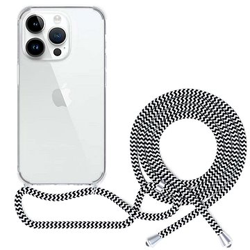 E-shop Spello Crossbody Hülle mit Lanyard für iPhone 15 - transparent / schwarz-weißes Lanyard