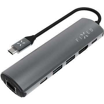FIXED HUB Pro 6in1 USB-C 3.2 Gen2 4k60Hz für Laptops und Tablets grau