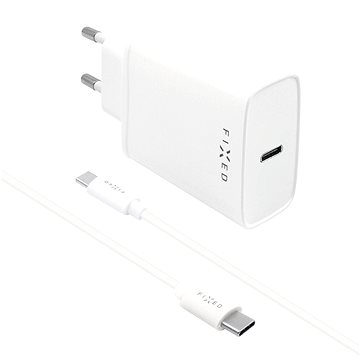 E-shop FIXED Travel mit USB-C Ausgang und USB-C/USB-C Kabel 1 m PD Unterstützung 20 W - weiß