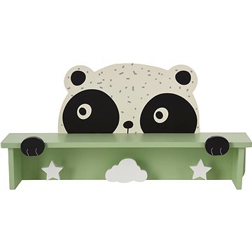 Polička do dětského pokoje Panda, 3 háčky, zelená