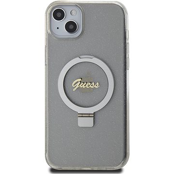E-shop Guess IML Ring Stand Glitter MagSafe Back Cover für iPhone 15 Plus transparent
