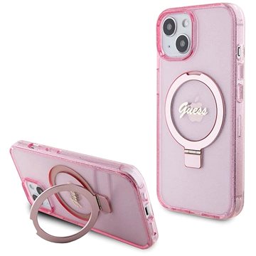 E-shop Guess IML Ring Stand Glitter MagSafe Back Cover für iPhone 15 Pro Max Pink