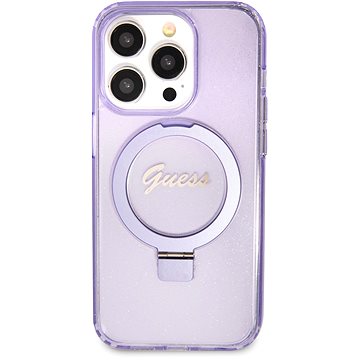 E-shop Guess IML Ring Stand Glitter MagSafe Back Cover für iPhone 15 Pro Lila