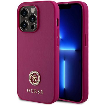 E-shop Guess PU 4G Strass Metal Logo Back Cover für iPhone 15 Pro Rosa