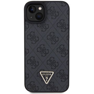 E-shop Guess PU 4G Strass Triangle Metal Logo Back Cover für iPhone 15 Plus Schwarz