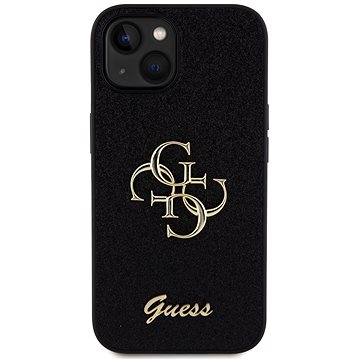 E-shop Guess PU Fixed Glitter 4G Metal Logo Back Cover für iPhone 15 schwarz
