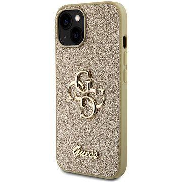 E-shop Guess PU Fixed Glitter 4G Metal Logo Back Cover für iPhone 15 gold