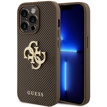 E-shop Guess PU Perforated 4G Glitter Metal Logo Back Cover für iPhone 15 Pro Max Taupe