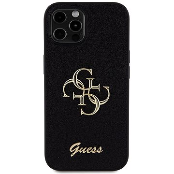 E-shop Guess PU Fixed Glitter 4G Metal Logo Back Cover für iPhone 12/12 Pro Schwarz