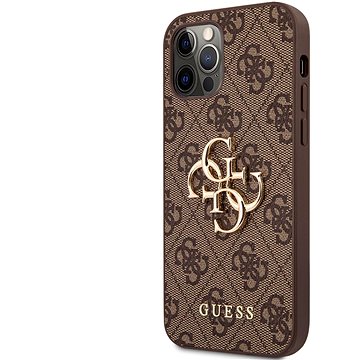 E-shop Guess PU 4G Metall Logo Back Cover für Apple iPhone 12/12 Pro Brown