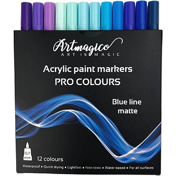 Artmagico Pro Blue Line akrylové fixy, modré odstíny, 12 ks