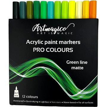 Artmagico Pro Green Line akrylové fixy, zelené odstíny, 12 ks