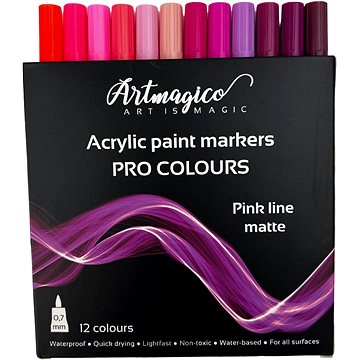 Artmagico Pro Pink Line akrylové fixy, růžové odstíny, 12 ks