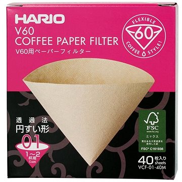 Hario Misarashi papírové filtry V60-01, nebělené, 40ks