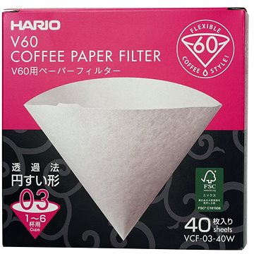 Hario papírové filtry V60-03 (VCF-03-40W), bílé, 40 ks