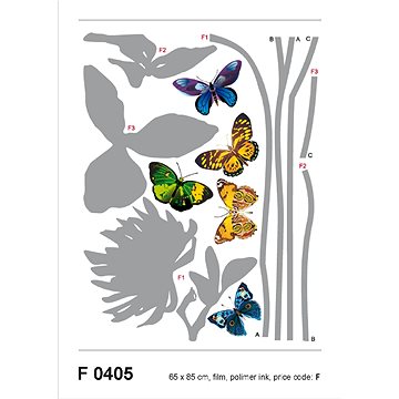 F0405 Samolepicí dekorace GREY FLOWER BUTTERFLIES 65 x 85 cm