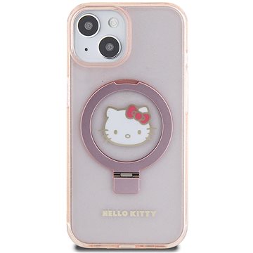 E-shop Hello Kitty IML Ringstand Glitter Kitty Head Logo MagSafe Back Cover für iPhone 15 Pink