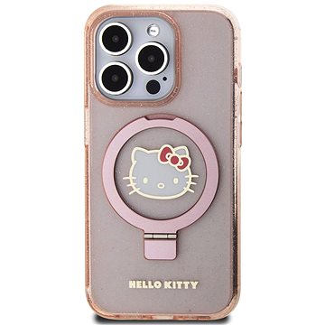 E-shop Hello Kitty IML Ringstand Glitter Kitty Head Logo MagSafe Back Cover für iPhone 15 Pro Max Pink