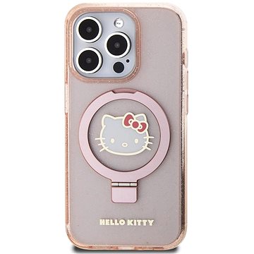 E-shop Hello Kitty IML Ringstand Glitter Kitty Head Logo MagSafe Back Cover für iPhone 15 Pro Pink