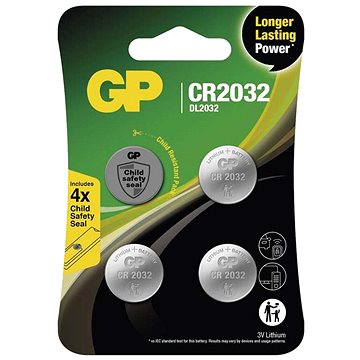 GP Lithiová knoflíková baterie CR2032, 4 ks + bezpečnostní nálepky