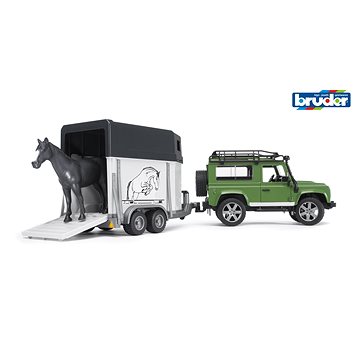 Bruder Land Rover s přívěsem pro přepravu koní včetně 1 koně