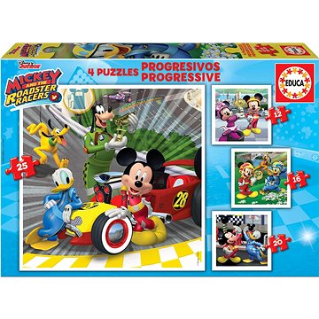 Educa Puzzle Mickey a závodníci 4v1 (12,16,20,25 dílků)