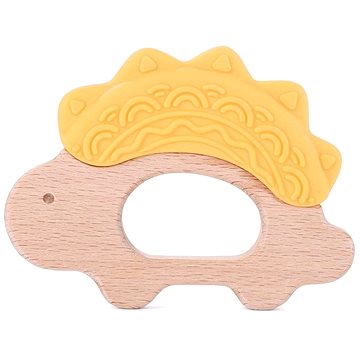 Elpinio dřevěné kousátko se silikonovým dinosaurem - žluté