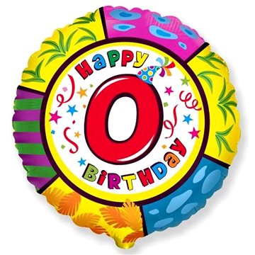FLEXMETAL Balón foliový happy birthday 0. narozeniny 45 cm