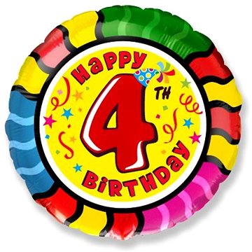 FLEXMETAL Balón foliový happy birthday 4. narozeniny 45 cm